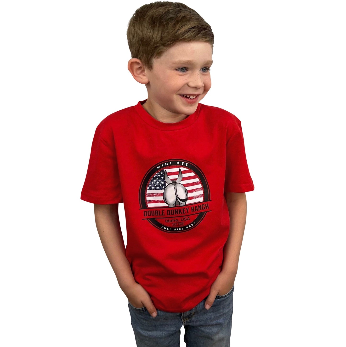 Youth Red American Donkey Tee