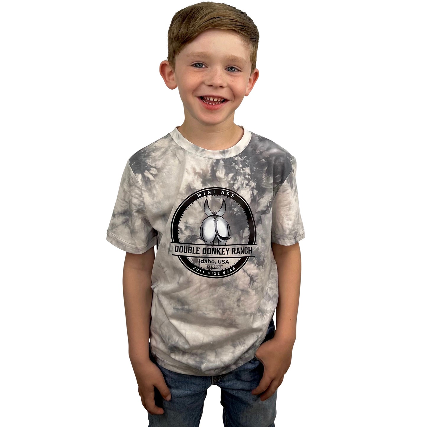 Youth Grey Tie Dye Donkey Tee