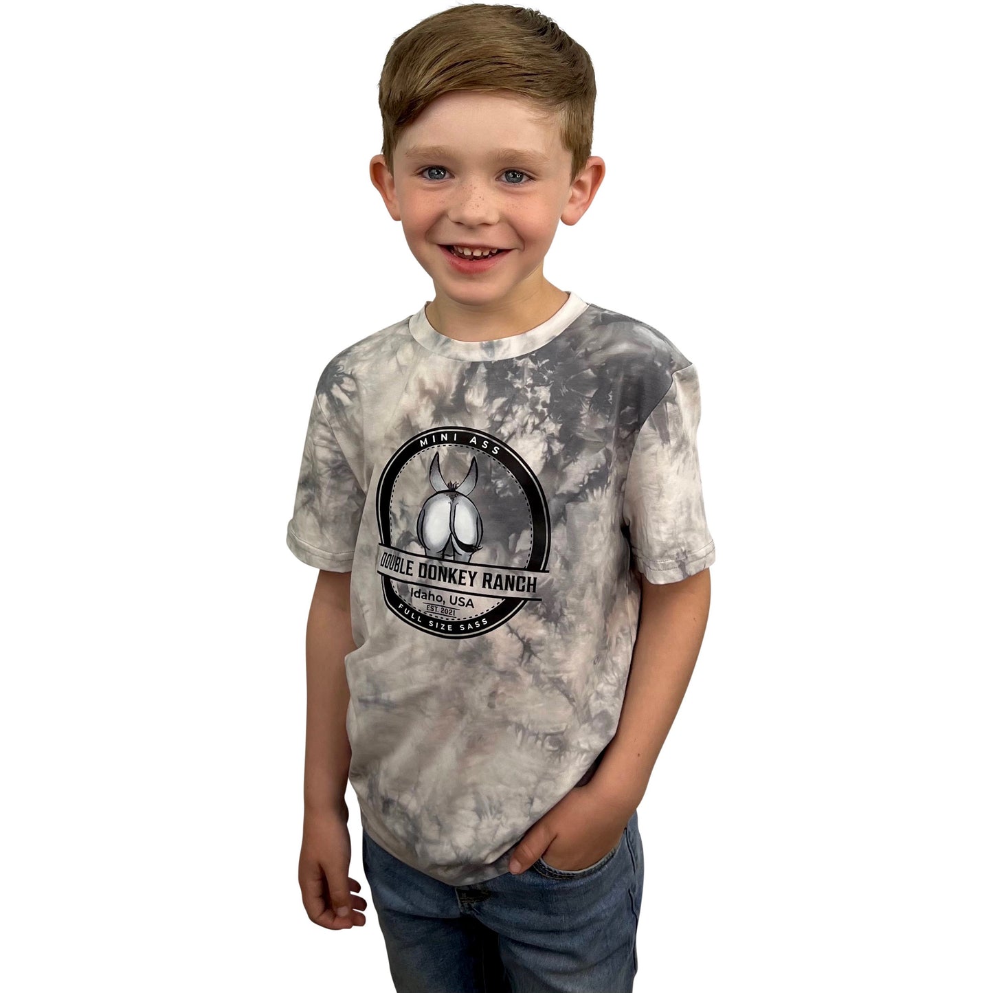Youth Grey Tie Dye Donkey Tee